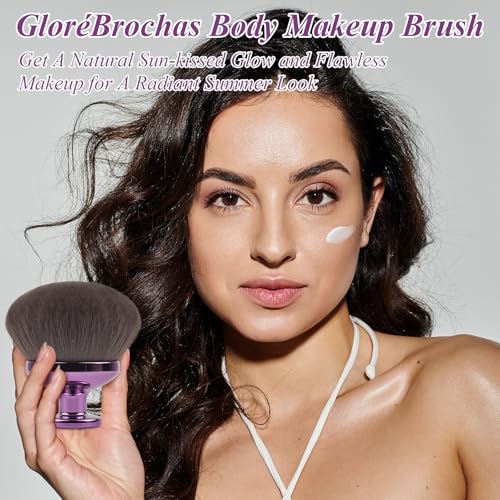 GloréBrochas 90MM Extra Large Self Tanner Kabuki Makeup Brush – Ultra Soft Dense Vegan Bristles for Body Makeup, Bronzer & Foundation–Applies Tanning Mousse, Lotion & Self Tanner，Wet & Dry (Purple) - Image 2