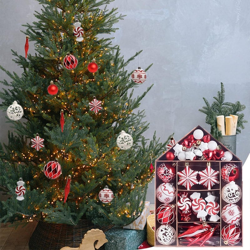 comfrt Christmas Tree Ornament, 73pcs Christmas Tree Decoration Set Red Green Gold Sliver Christmas Ball Shatterproof Hanging Tree Ornament Assortment Set Newyear Party Birthday - Image 2