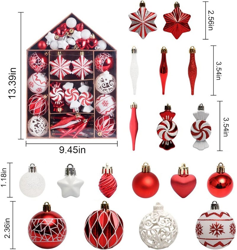 comfrt Christmas Tree Ornament, 73pcs Christmas Tree Decoration Set Red Green Gold Sliver Christmas Ball Shatterproof Hanging Tree Ornament Assortment Set Newyear Party Birthday - Image 3