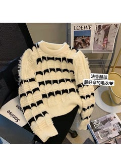 Color Blocking Tassel Knitted Top Womens Autumn 2023 New Niche Design Sensibility Fashionable Soft Supple Sweater Faxiang Hera