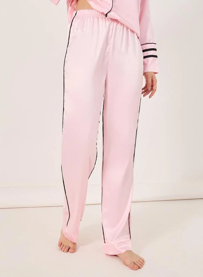 Styli Contrast Piping Detail Longline Shirt and Pyjama Set