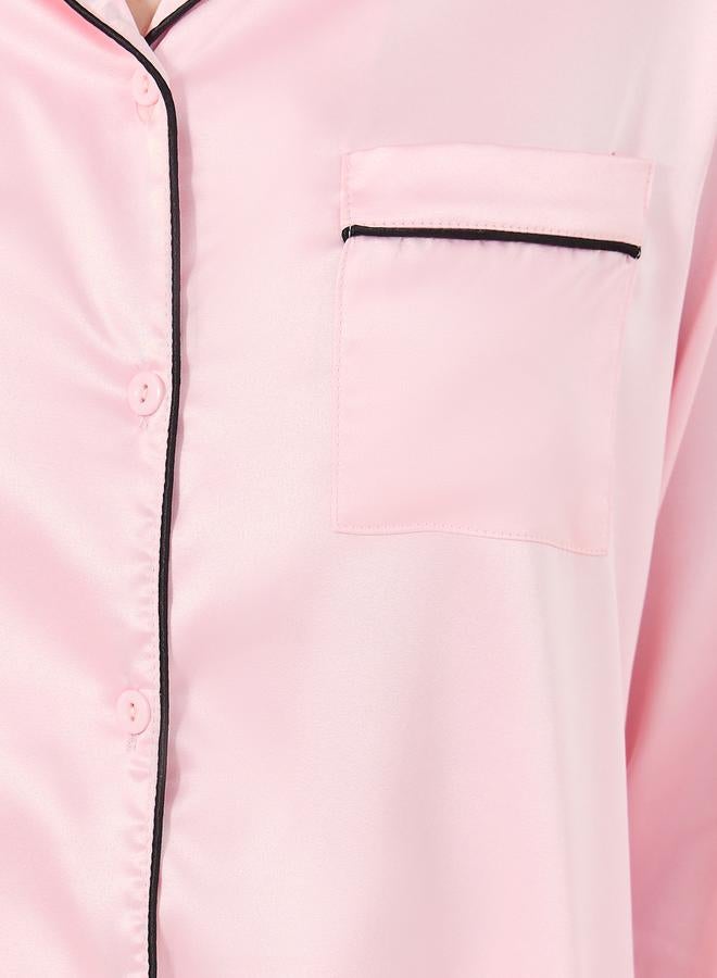Styli Contrast Piping Detail Longline Shirt and Pyjama Set  - Image 4