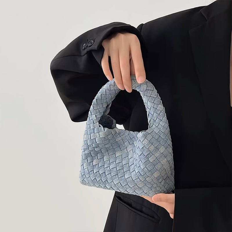 Denim Hand-Woven Bucket Bag Women'S Snowflake Handbag Vintage Tote Bag Summer High-End Niche - Image 2
