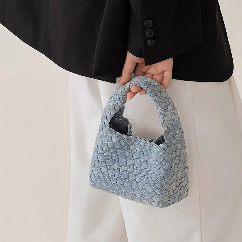 Denim Hand-Woven Bucket Bag Women'S Snowflake Handbag Vintage Tote Bag Summer High-End Niche - Image 3