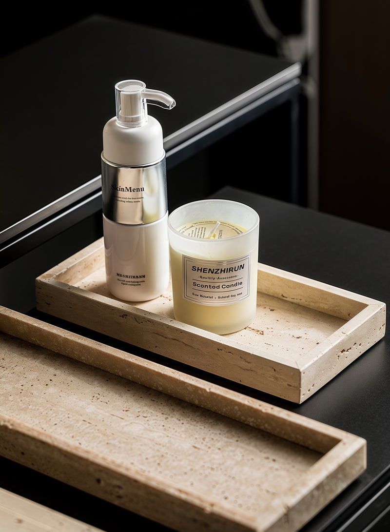 FUKE Natural Marble Tray Dresser Organizer Tray Bathroom Tray Home Decor Multipurpose Marble Slab(Natural Cave Stones,20*30cm) - Image 3