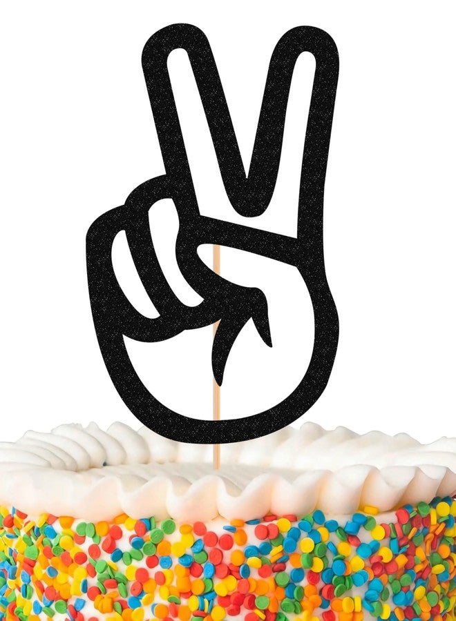 AHAORAY Peace Sign Hand Cake Topper - Glitter Gold Peace Theme 2nd Birthday Cake Decorations - Two Cool Party, Boy Second 2nd Birthday Party - Image 1