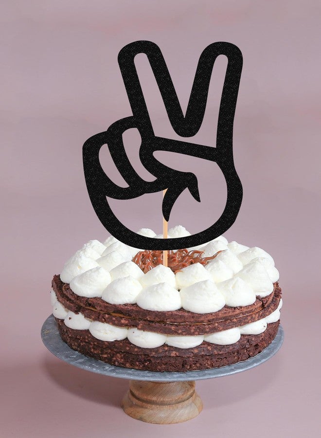 AHAORAY Peace Sign Hand Cake Topper - Glitter Gold Peace Theme 2nd Birthday Cake Decorations - Two Cool Party, Boy Second 2nd Birthday Party - Image 2