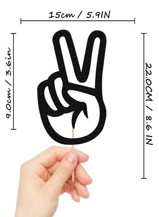 AHAORAY Peace Sign Hand Cake Topper - Glitter Gold Peace Theme 2nd Birthday Cake Decorations - Two Cool Party, Boy Second 2nd Birthday Party - Image 3