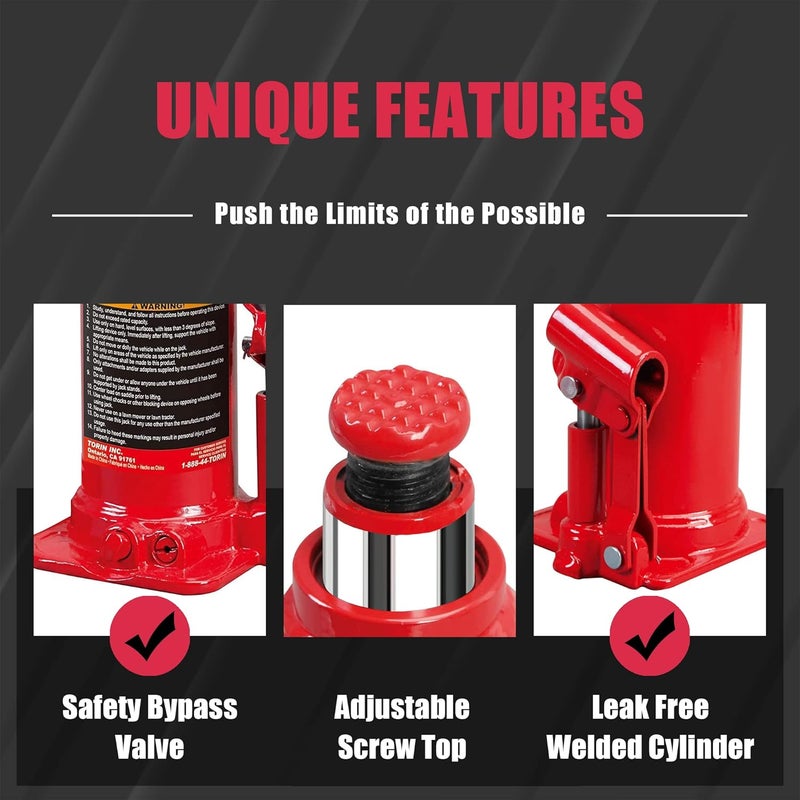 BIG RED T91203B Torin Hydraulic Welded Bottle Jack, 12 Ton (24,000 lb) Capacity, Red - Image 3
