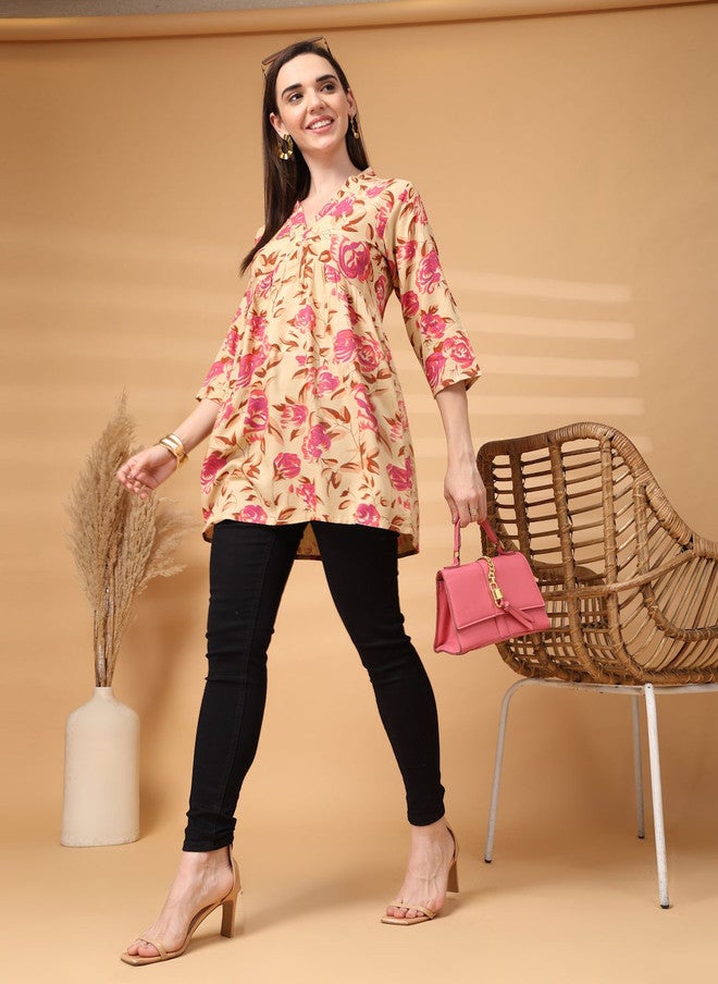 LARGISH Women Floral Printed A-Line Kurta with Three-Quarter Sleeves - Image 5