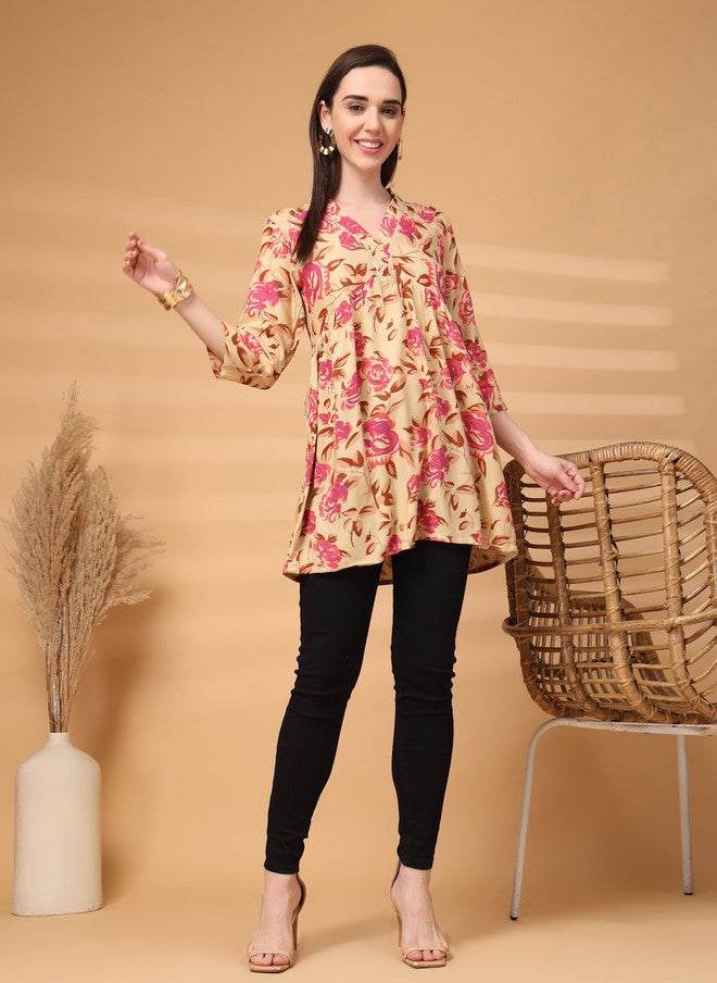 LARGISH Women Floral Printed A-Line Kurta with Three-Quarter Sleeves - Image 1