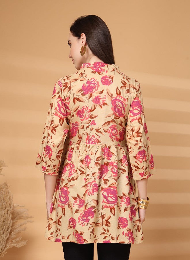 LARGISH Women Floral Printed A-Line Kurta with Three-Quarter Sleeves - Image 4
