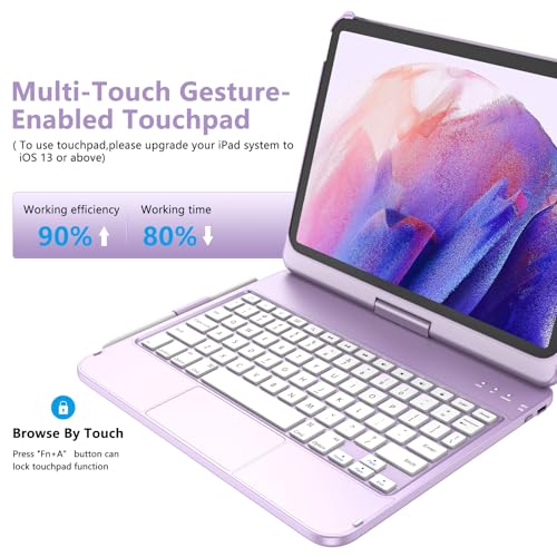 TQQ Touch iPad (A16) 11th Generation Case with Keyboard (11", 2025) & 10th Gen (10.9", 2022) - 360° Rotatable, Thin & Light, Multi-Touch Trackpad for iPad (A16) 11th/10th Gen (Light Purple) - Image 2