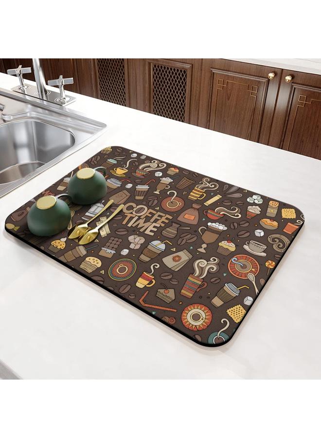 Bluejw Cross-border Coffee Series Kitchen Drain Mat Water Absorbent Quick-drying Tableware Mat Bar Counter Heat Insulation Mat Coffee Machine Drain Mat  - Image 1