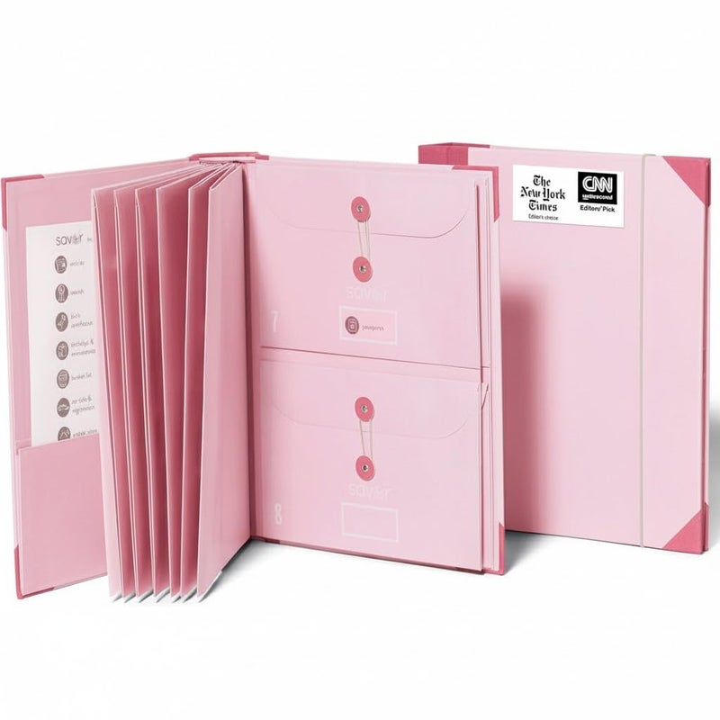 Savor The FolioÂ® Important Document Organizer by Savor | Binder with Guided Labels, Acid-Free File Folder Organizer with 10 Pockets, Document Holder for Home Records, Legal and Medical Papers (Pink) - Image 1