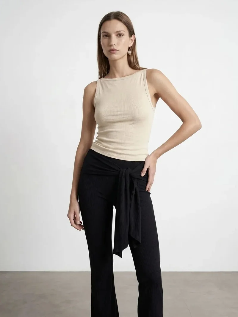Dilvin Dilvin Ribbed Cotton Halterneck Blouse