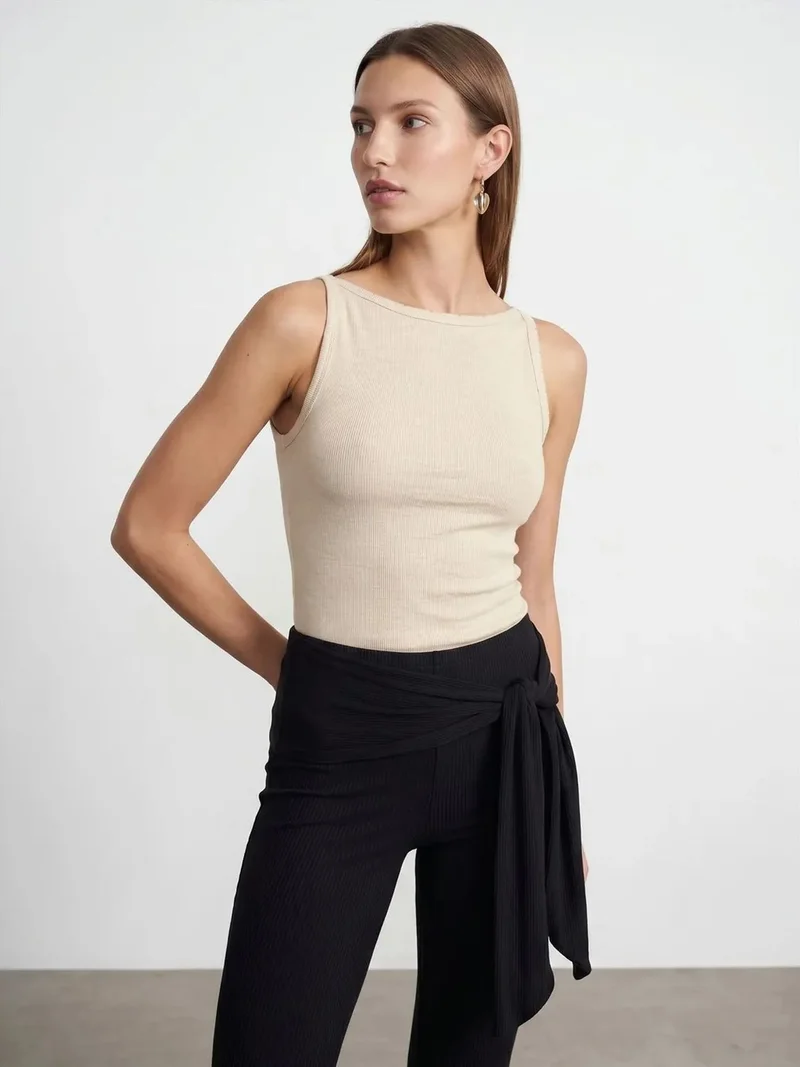 Dilvin Dilvin Ribbed Cotton Halterneck Blouse