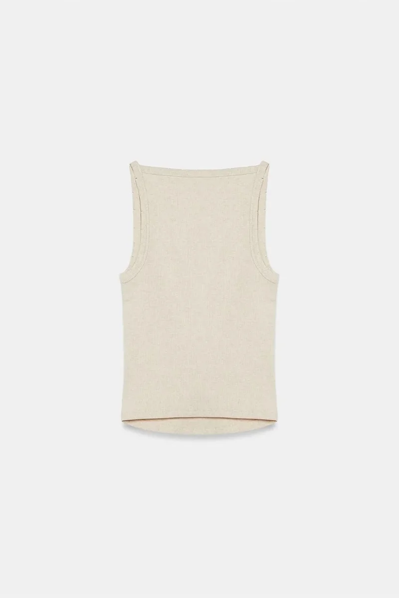 Dilvin Beige Natural DILVIN Ribbed Cotton Halterneck Blouse for Women | Best Price UAE