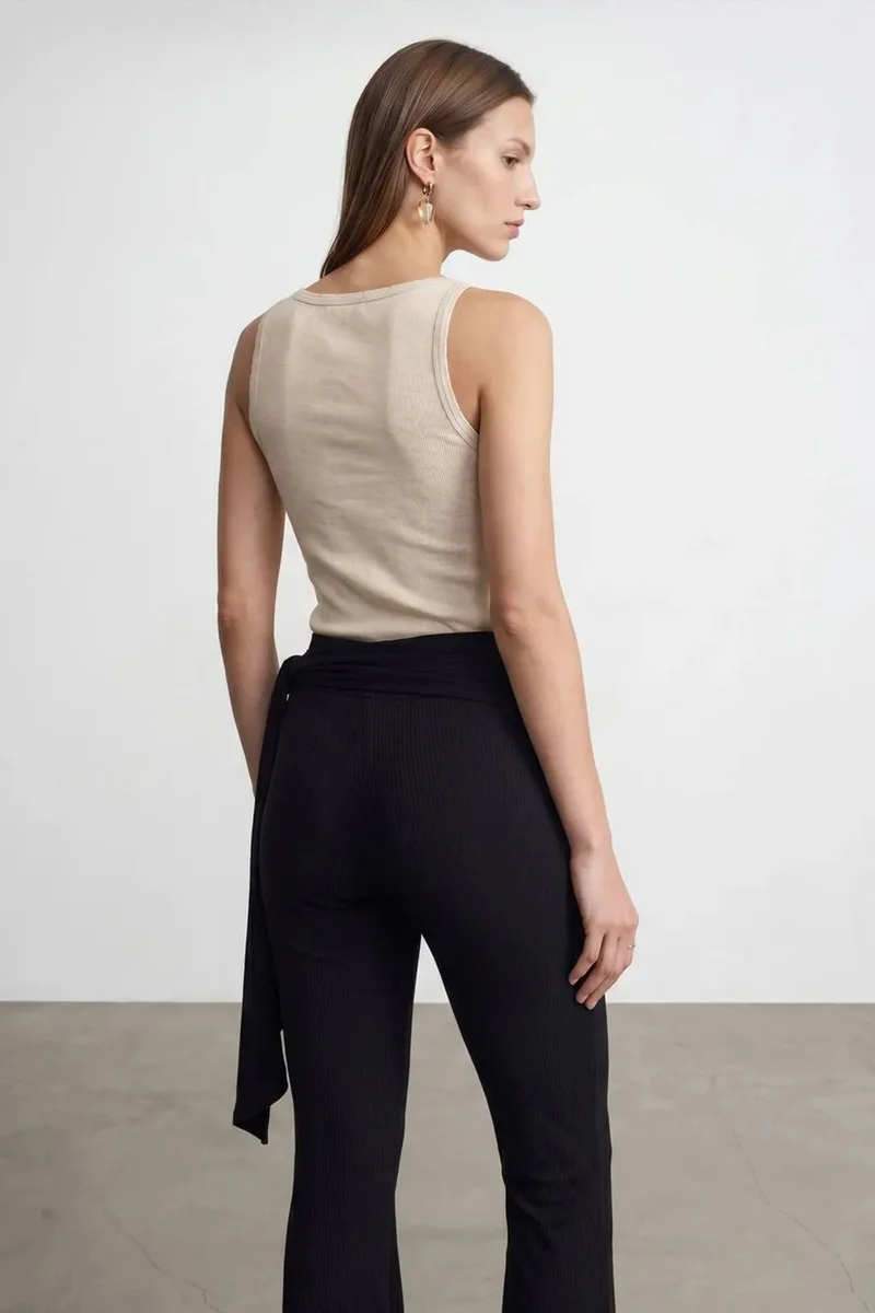 Dilvin Beige Natural DILVIN Ribbed Cotton Halterneck Blouse for Women | Best Price UAE