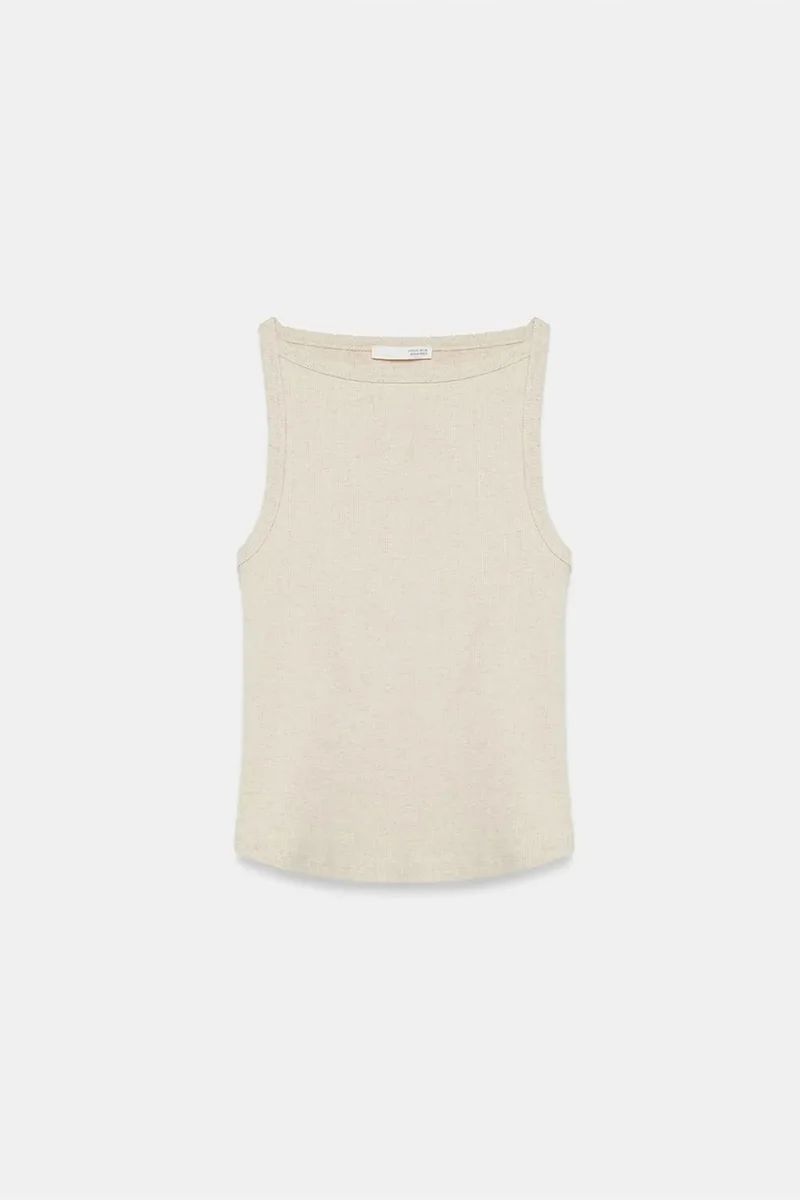 Dilvin Beige Natural DILVIN Ribbed Cotton Halterneck Blouse for Women | Best Price UAE