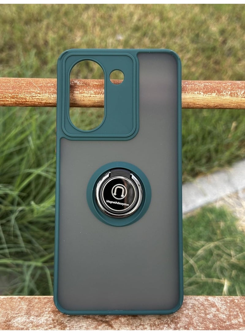 Muzz حافظة Vivo Y36 حافظة Vivo Y78 حماية الكاميرا رقيقة شفافة مضادة للصدمات غلاف خلفي غير لامع مع قاعدة مغناطيسية دوارة 360 لحافظة Vivo Y36 / Vivo Y78 2023 باللون الأخضر - Image 2