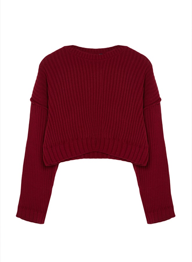 trendyol Burgundy Super Crop Basic Knitwear Sweater - Image 5