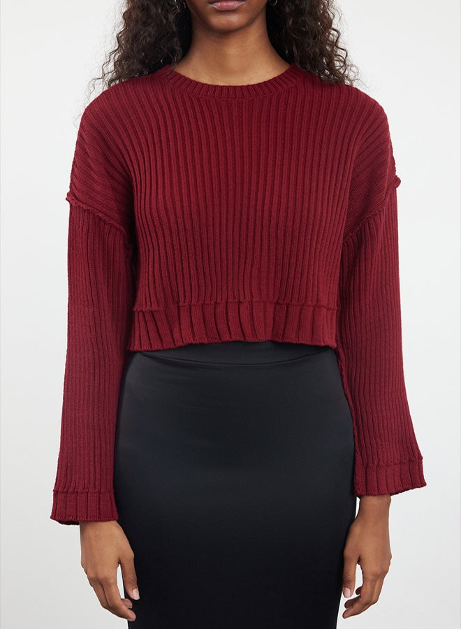 trendyol Burgundy Super Crop Basic Knitwear Sweater - Image 3