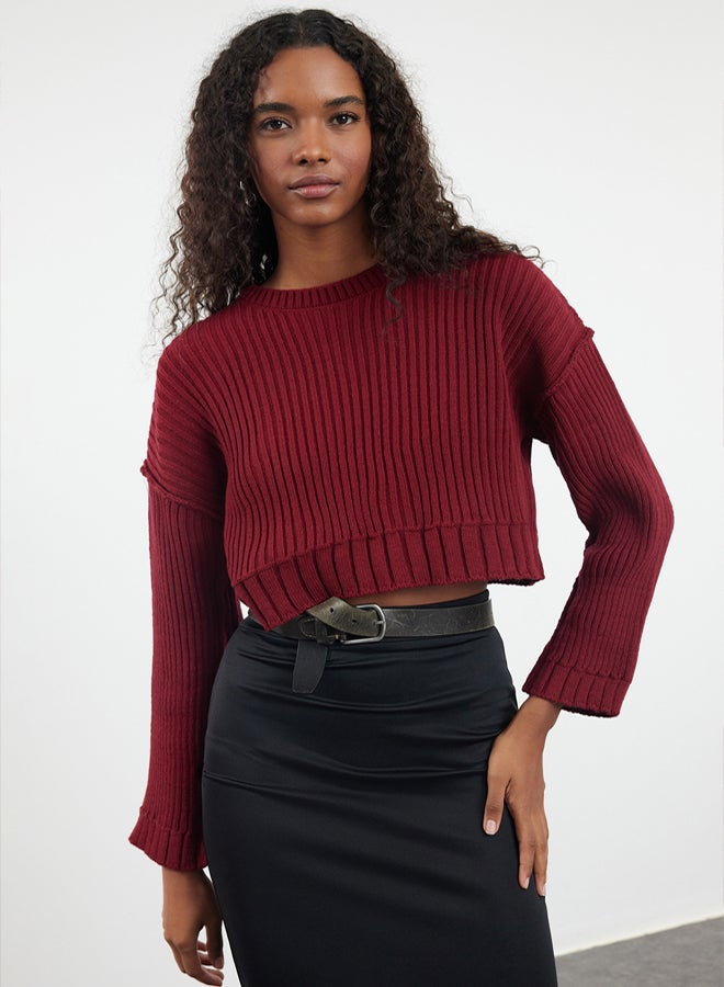 trendyol Burgundy Super Crop Basic Knitwear Sweater - Image 1