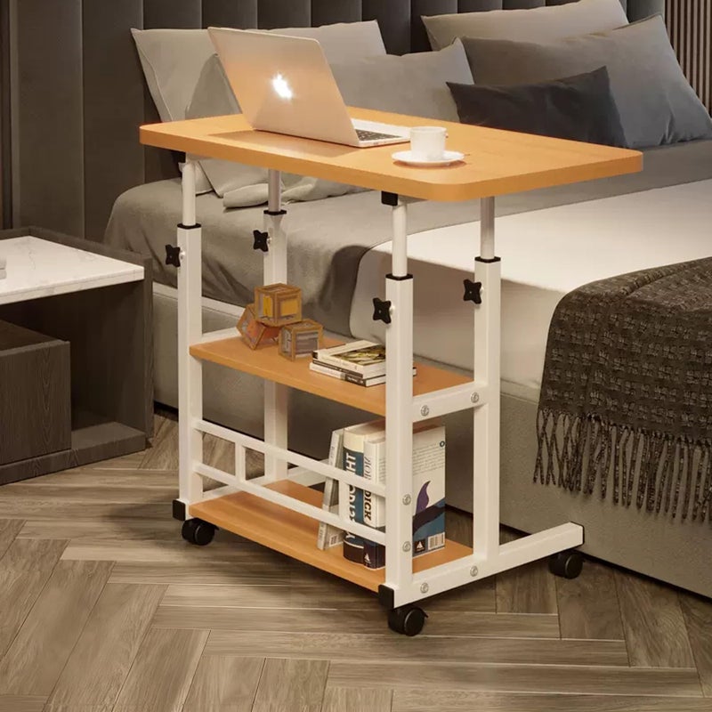 VebaCidi Medical Overbed Bedside Table with Two Shelves and Wheels (Hospital and Home Use), 31 1/2" Desk with Non Tilt Wooden Top, Adjustable Height (Walnut) - Image 1