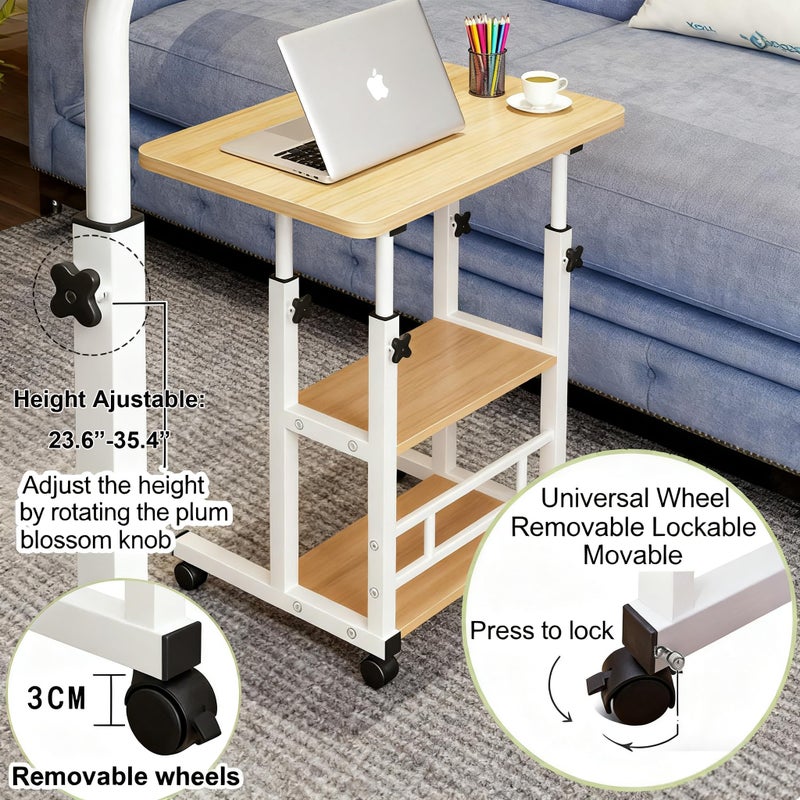 VebaCidi Medical Overbed Bedside Table with Two Shelves and Wheels (Hospital and Home Use), 31 1/2" Desk with Non Tilt Wooden Top, Adjustable Height (Walnut) - Image 3