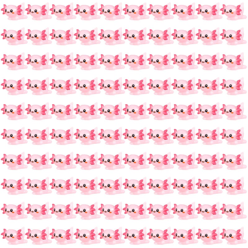 100 Pcs Pink Mini Axolotl Resin Figurine Toy Miniature Axolotl Charm Tiny Animal Figures Ornament Mini Animals Figures to Hide Dollhouse Cupcake DIY Craft Decoration School Gift Birthday Party Favor