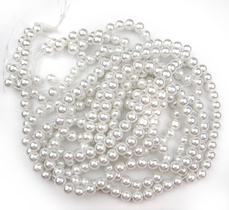 All In One 3 Strands 300pcs Round Glass Beads Imitation Pearl Beads 6MM White