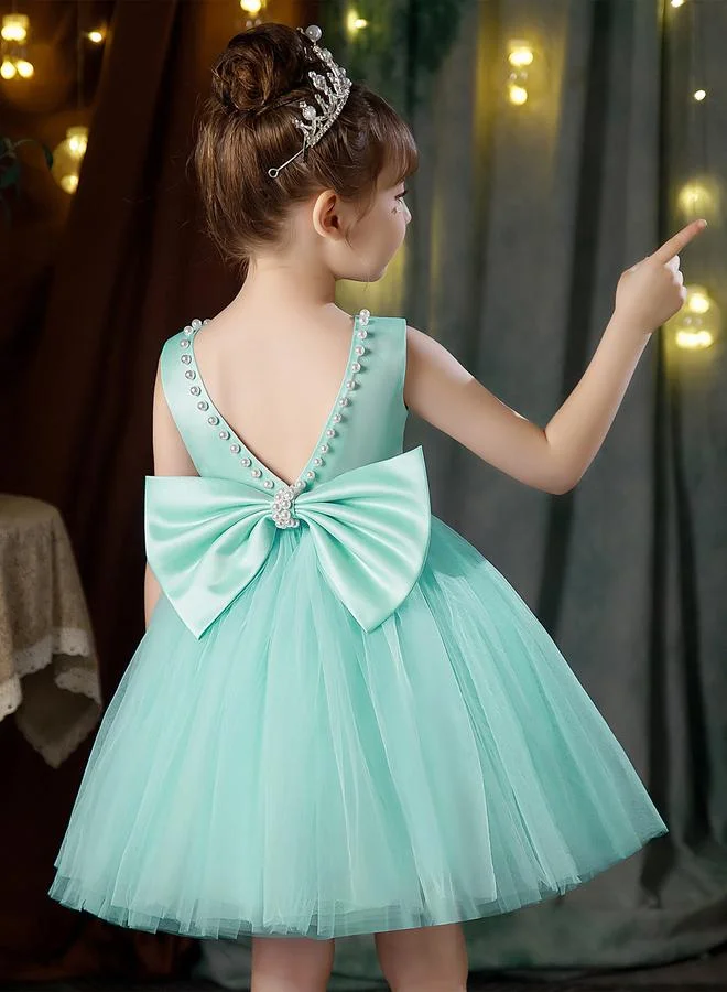 تايك تو فستان حفلات أميرة للفتيات بياقة خلفية عميقة وتفاصيل لؤلؤ وفيونكة