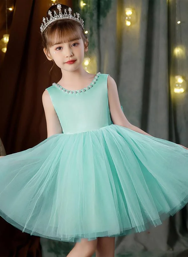 تايك تو فستان حفلات أميرة للفتيات بياقة خلفية عميقة وتفاصيل لؤلؤ وفيونكة