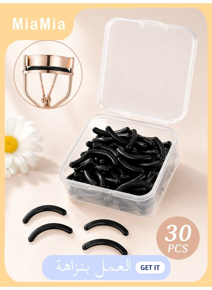 Miamia 30pcs Eyelash Curler Refill Pads - Silicone Rubber Universal Eye Lash Curler Replacement with Clear Storage Box (Black) - Image 1