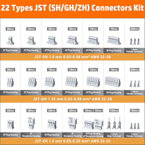 PEBA Crimping Tool and JST Connector Kit, 22 Types of 1.0mm JST-SH, 1.25mm JST-GH, 1.5mm JST-ZH Connectors & Contacts, Crimp Pliers AWG 32-22 for 1.0mm - 2.0mm Pitch Pin Terminal, for DIY Electronics - Image 4