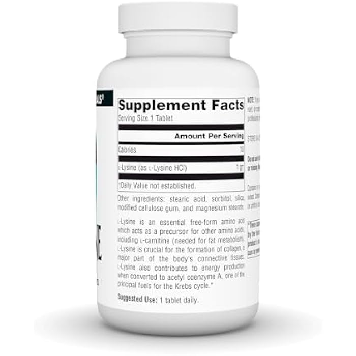Source Naturals L-Lysine Free Form, 1,000 mg - Amino Acid Supplement Supports Energy Formation & Collagen* - 100 Tablets - Image 3