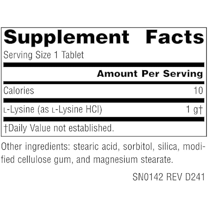 Source Naturals L-Lysine Free Form, 1,000 mg - Amino Acid Supplement Supports Energy Formation & Collagen* - 100 Tablets - Image 2