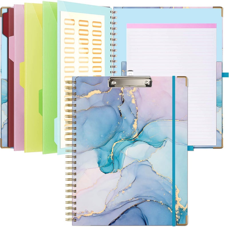 Lateefah Clipboard with Storage File Folders with Pockets Nursing Clipboard with Label Stickers and Notepad Spiral Clip Board with Pen Loop for School Office Supplies