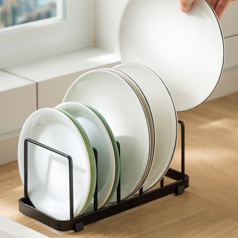 MINGFANITY Plate Home Accented Storage Rack Metal Dish Rack Plate and Bowl Organizer for Kitchen Cabinets Black - Image 4