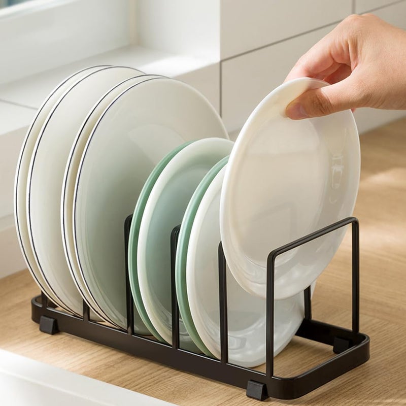 MINGFANITY Plate Home Accented Storage Rack Metal Dish Rack Plate and Bowl Organizer for Kitchen Cabinets Black - Image 3