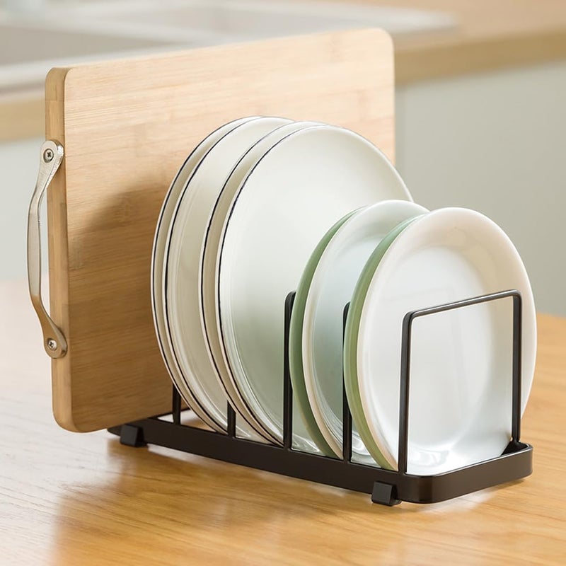 MINGFANITY Plate Home Accented Storage Rack Metal Dish Rack Plate and Bowl Organizer for Kitchen Cabinets Black - Image 1