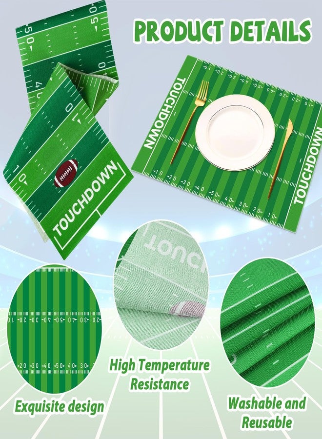 OBUSATT 7Pcs Football Party Decorations Green Touchdown Placemats and Table Runner Sport Football Grass Dining Table Placemats Football Field Table Runner Party Decor for Game Days Seasonal Home Kitchen - Image 3