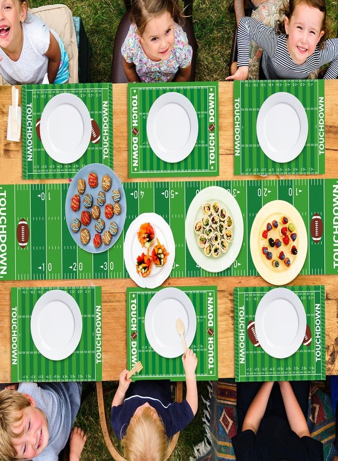 OBUSATT 7Pcs Football Party Decorations Green Touchdown Placemats and Table Runner Sport Football Grass Dining Table Placemats Football Field Table Runner Party Decor for Game Days Seasonal Home Kitchen - Image 5