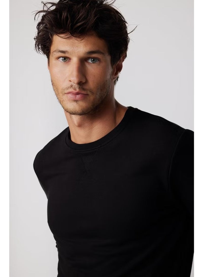 Tudors Unisex Relax Fit Comfortable Cut Cotton Basic Black Crew Neck Sweatshirt - Image 1