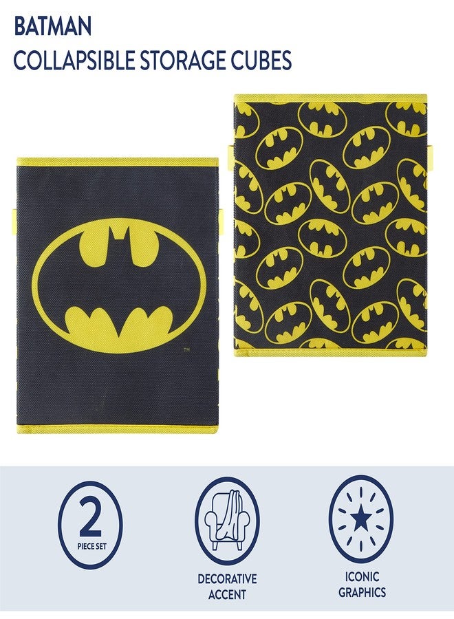 آيديا نوفا مكعبات تخزين قابلة للطي من آيديا نوفا باتمان - مجموعة من صندوقين قماشيين قابلين للطي للأطفال - صناديق تنظيم بشعار مميز - تخزين الملابس والألعاب - حاويات مكعبات سوداء بتصميم الأبطال الخارقين - Image 2