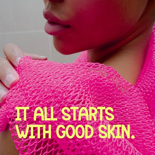 AFRIKI African Net Sponge – Exfoliating Body Scrubber, Black Owned & Rooted in Africa, All Skin Types | 45 in Long (Pink & Green) - Image 4