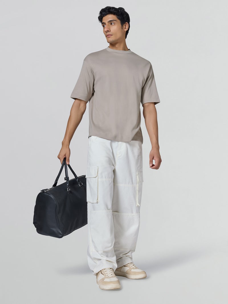 XYXX Drift Oversized Tshirt for Men Cotton Solid Roundneck Drop Shoulders Half-Sleeve T Shirt Goat - Image 2