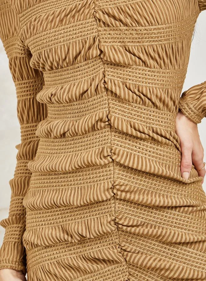 Styli Textured High Neck Bodycon Maxi Dress