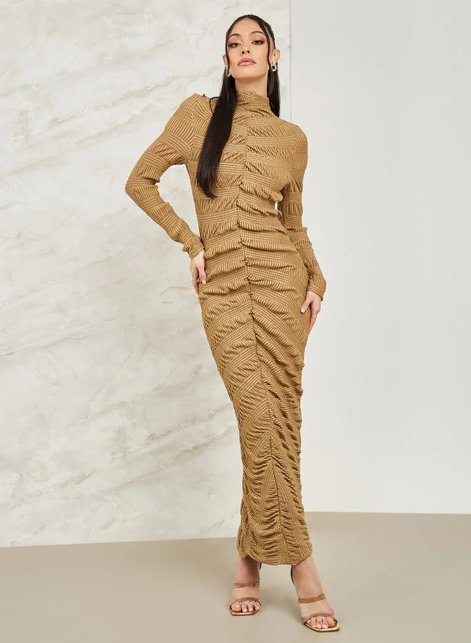 Styli Textured High Neck Bodycon Maxi Dress